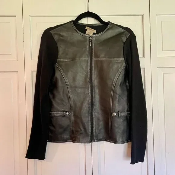 Escapade 100% leather knit moto style jacket small - Picture 3 of 10